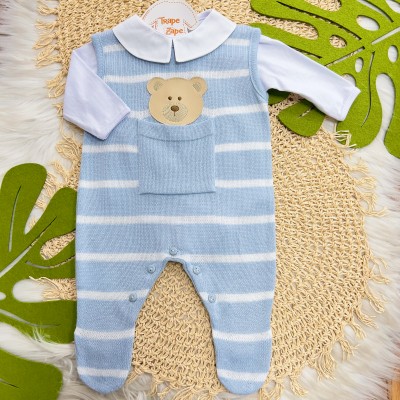 Macacão de Linha Salopete Theodoro - Azul Bebê e Branco